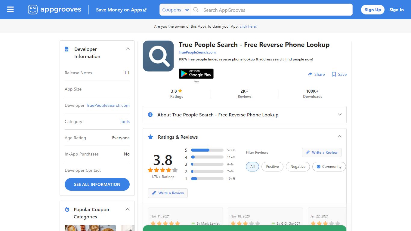 True People Search - Free Reverse Phone Lookup by ... - AppGrooves